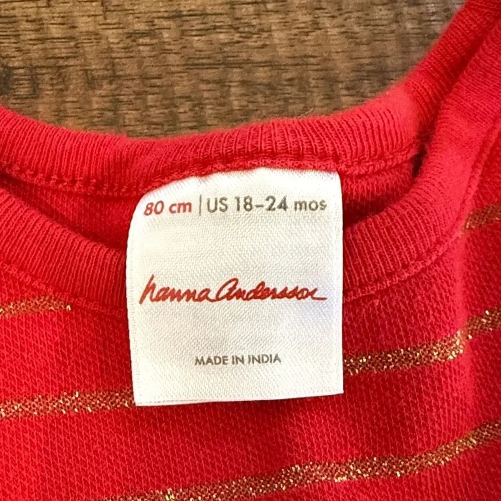 Hanna Andersson Red and Gold Striped Baby romper - Picture 2 of 6